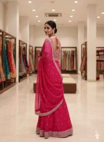 Karwa Chauth Special: Designer Tibby Silk Saree with Sequin & Thread Work - Hot Pink Elegance - Image 2